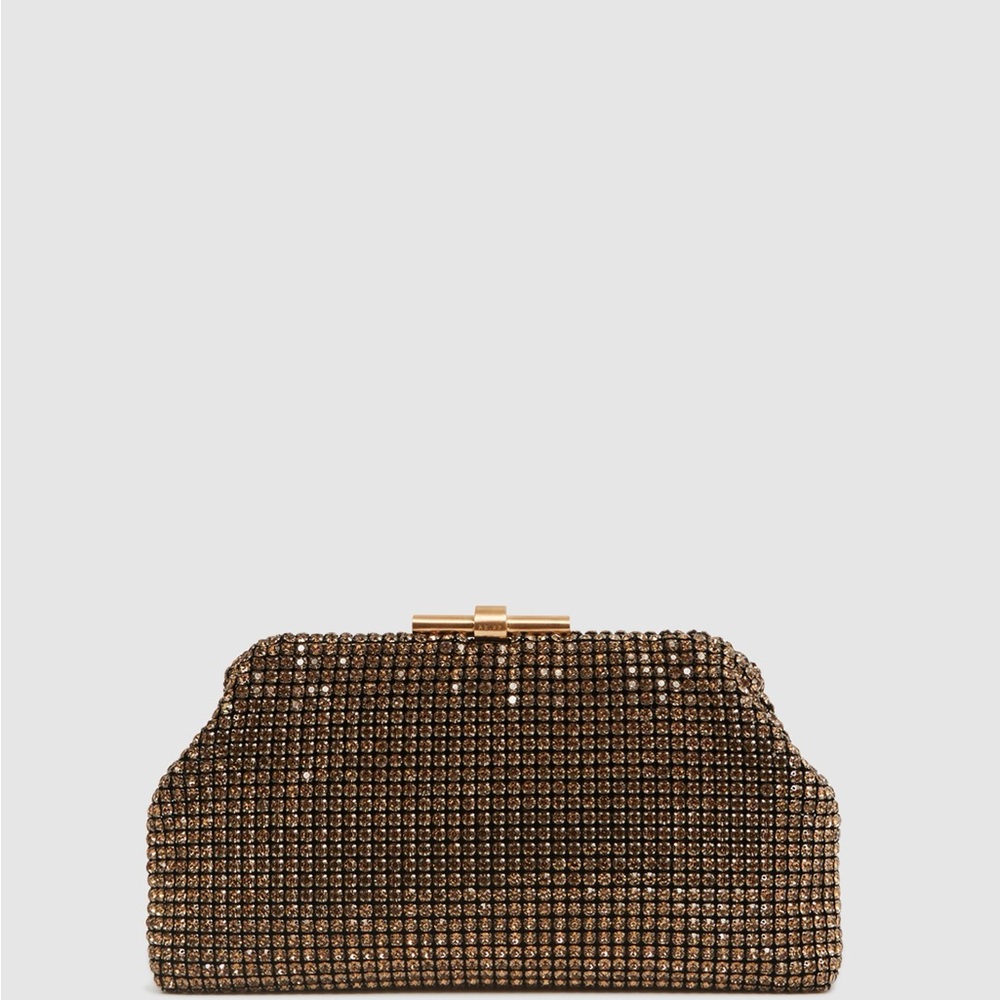 REISS Adaline Gold Embellished Clutch Gold Bag